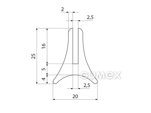 "H" Silikonprofil, 25x20/2,5mm, 60°ShA, -60°C/+180°C, weiß, 
